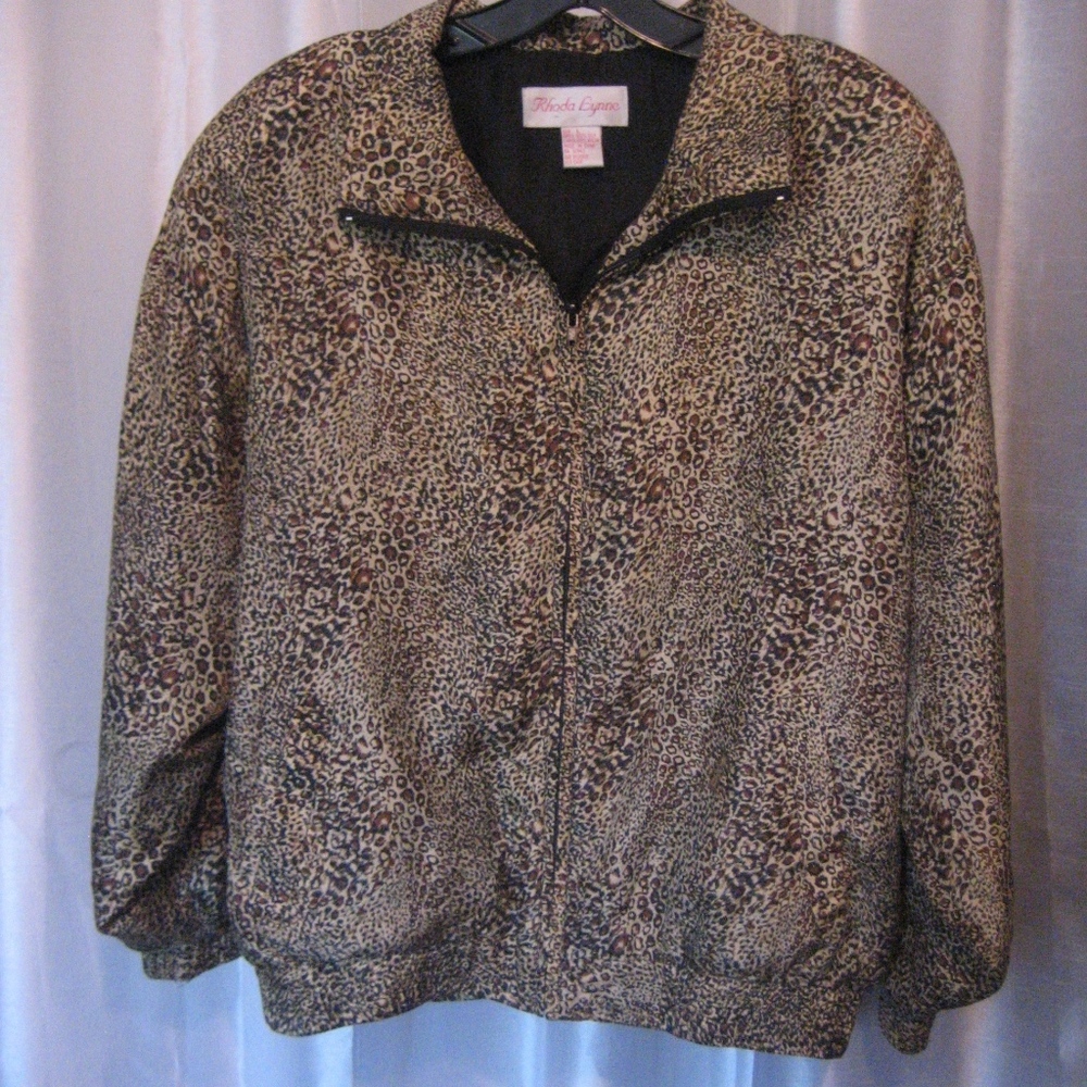 Vintage Rhoda Lynne Leopard Print Silk Jacket SzL
